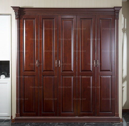 帝安姆歐式紅櫻桃實木平開門五門衣柜 定制您的專屬儲物空間